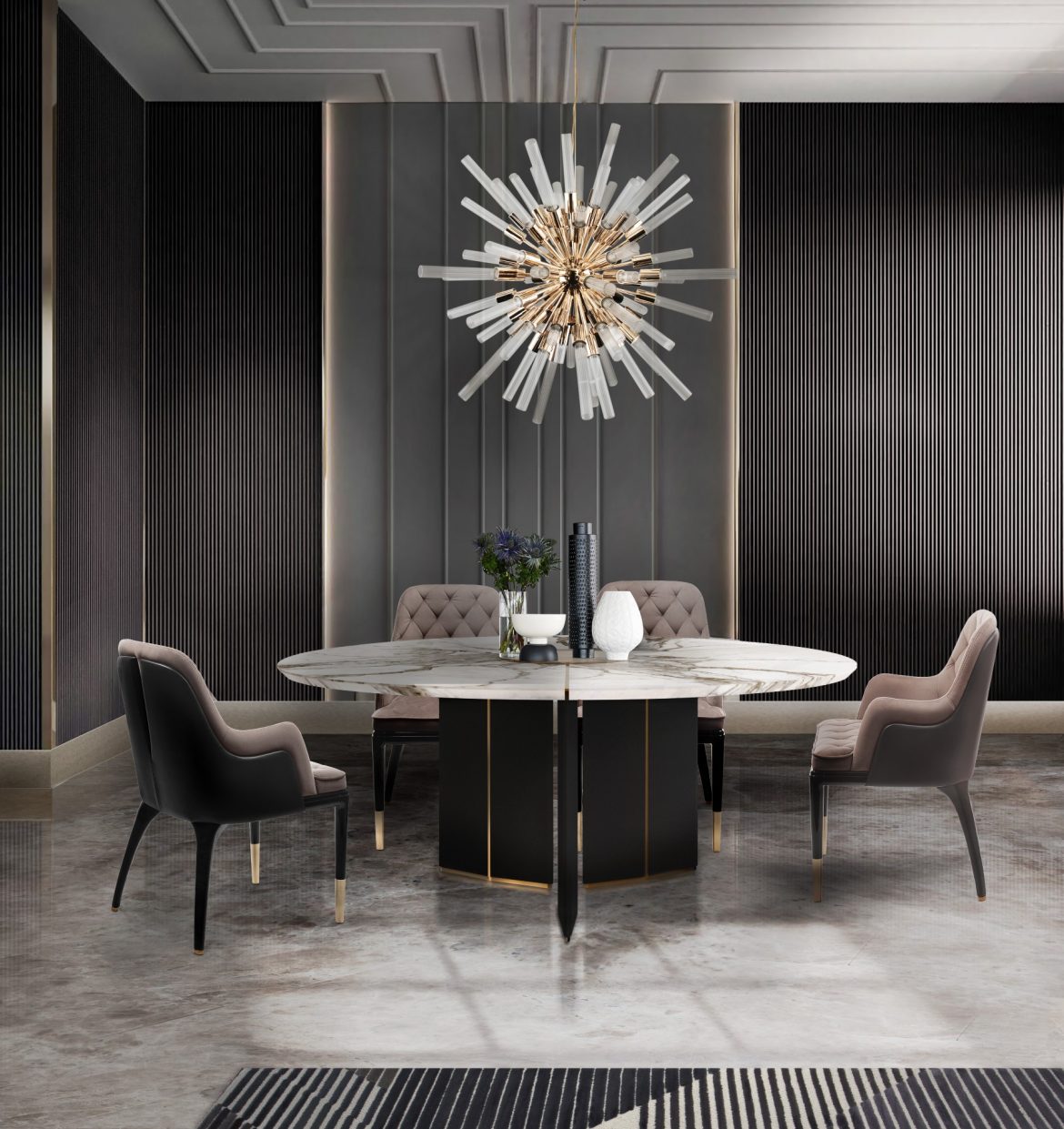 10 Ideas For A Modern Luxury Dining Room- waterfall sputnik