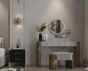 A Modern Bedroom With Gold Touches