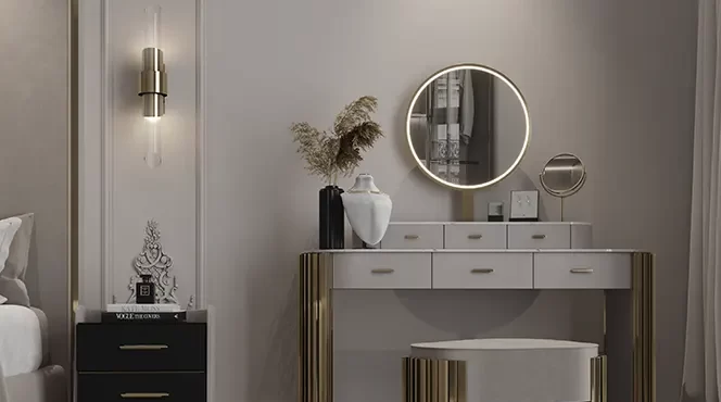 A Modern Bedroom With Gold Touches