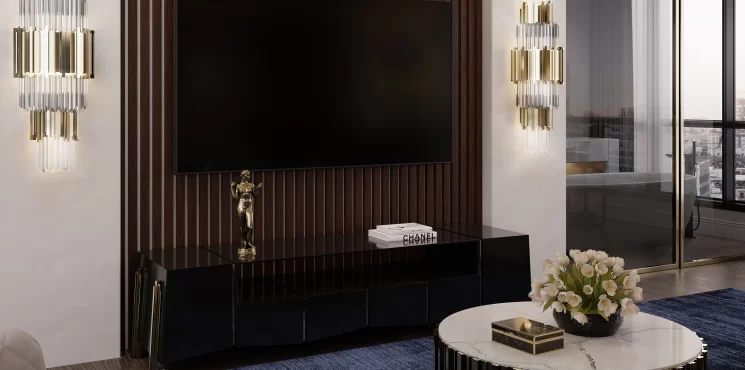 Stylish Bedroom With TV Area