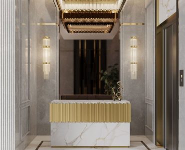 Stylish Reception Area With Golden Accents