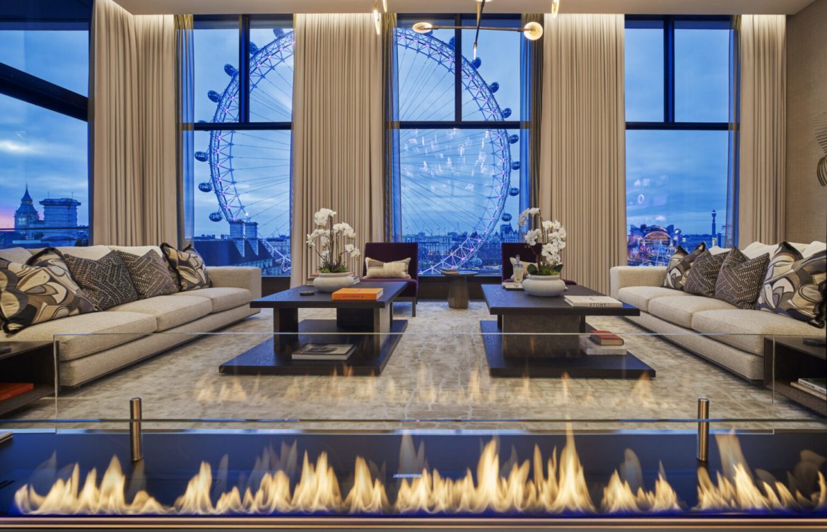 luxury penthouse fireplace in living room